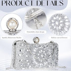 Quelay 4 Pcs Purse Rhinestone Jewelry Set Evening Clutch Bag Bling Crystal Necklace Dangle Earrings Bracelets Accessories - color: Silver, size: Groovy Style