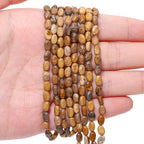 70pcs Natural Yellow Picture Stone Beads，4x6mm Egg Shape Loose Gemstone Beads for Jewelry Making Design Earring Necklace - color: picture stone