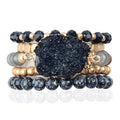 RIAH FASHION Bohemian Acrylic Druzy Multi-Layer Bead Statement Bracelet - Versatile Faux Stone Pendant Stretch Strand Stackable Cuff Bangle Set Sparkly Crystal - color: Acrylic Druzy & Natural Stone Bead Navy