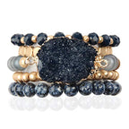 RIAH FASHION Bohemian Acrylic Druzy Multi-Layer Bead Statement Bracelet - Versatile Faux Stone Pendant Stretch Strand Stackable Cuff Bangle Set Sparkly Crystal - color: Acrylic Druzy & Natural Stone Bead Navy