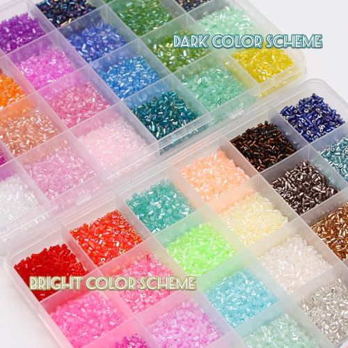 EuTengHao 16800pcs Tube Beads Kit Glass Bugle Seed Beads Small Craft Beads for DIY Crafting Jewelry Making Supplies (3mm, 350 Per Color, 48 Colors)