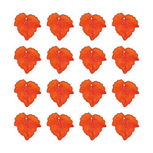 Crafans 100Pcs Frosted Acrylic Leaf Charms 24x22.5x3mm Transparent Plant Pendants Clear Autumn Maple Leaves Beads Charms for Jewelry Making (Orange Red) - color: Orange Red