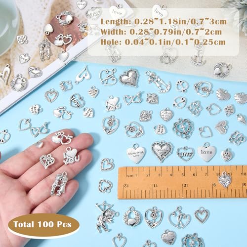 Charms for Jewelry Making Bulk Antique Silver Tibetan Alloy Pendants Love Word for Earring Bracelet Necklace - style: Heart