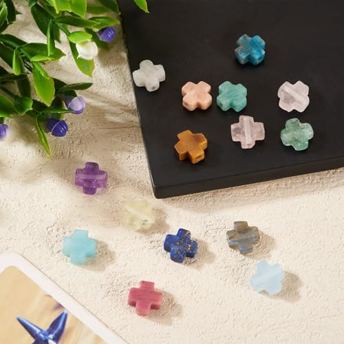 Beadthoven 15pcs Gemstone Cross Beads Mini Small Easter Cross Stone Spacers 8mm Healing Crystal Jesus Crucifix Faith Crosses for Jewelry Making Necklace Bracelet Easter Beads DIY Crafts Supplies - color: Mixed Crosses