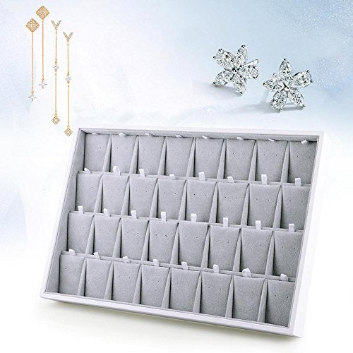 Oirlv Velvet Stackable Jewelry Tray 32 Grids Earrings Organizer Display Showcase Jewelry Storage trays - size: 32 Grids Earring Tray