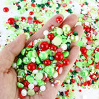 60g Mixed Pearls and Rhinestones - Flatback Rhinestones and Pearls for Crafts Tumblers Shoes Nails Face Art, 2-10mm Mixed Sizes, Red|Green|White - color: Christmas Blend | Mix Red | Green | White