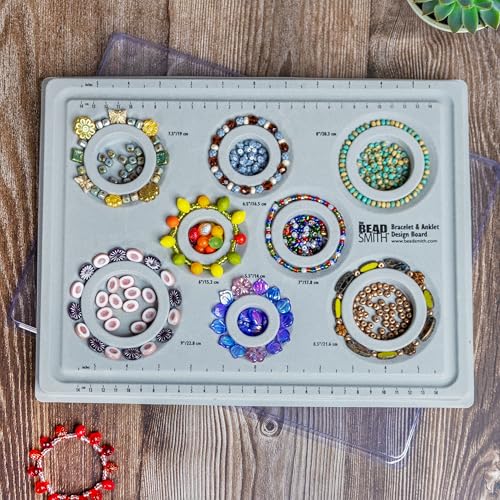 The Beadsmith Elements Bracelet & Anklet Design Bead Board –13.75 x 10.75 x 1 Inches – Removable Transparent Cover – Flocked Surface, Multiple Channels & Printed Ruler – for Jewelry Making - size: Bracelet Board - 9 Channel