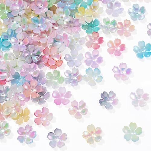 100pcs Cherry Blossom Beads, 5-Petal Colorful Gradient Acrylic Flower Beads, Mini Spacer Hair Accessories Halloween Christmas for Bracelets Earring Jewelry Making - color: Colorful, A Styles