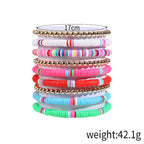 COLORFUL BLING 5-12Pcs Bohemian Love Heart Bead Bracelets for Women Vinyl Disc Heishi Surfer Stackable Stretch Bracelet Summer Beach Boho Jewelry - color: 9pcs gold beads