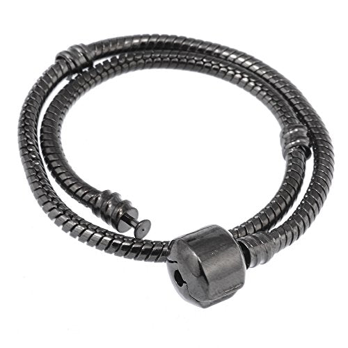 RUBYCA 5pcs 8.7" Gunmetal Black Clasp European Snake Chain Charm Bracelet fit Charm Beads DIY Gift - color: Gunmetal Black, size: 22 CM