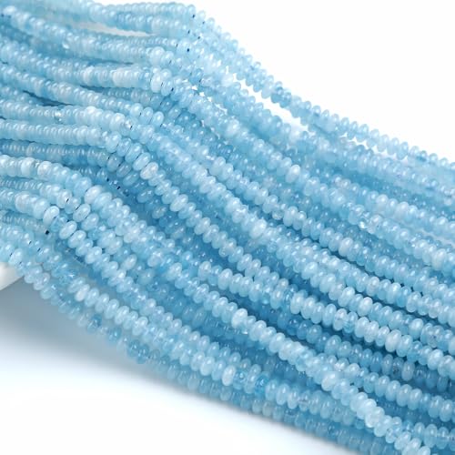 150PCS 2x4mm Natural Aquamarine Rondelle Beads Abacus Disk Stone Beads Round Loose Spacer Gemstone Beads for DIY Bracelet Necklace Jewelry Making - color: Aquamarine, size: 2x4mm Abacus Disk