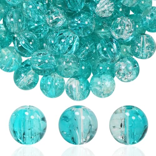 100Pcs 10mm Crackle Glass Beads for Jewelry Making - Round Spacer Crystal Beads Bulk, DIY Craft Supplies for Necklace Bracelet Earrings (Green Transparent) - color: Green Transparent