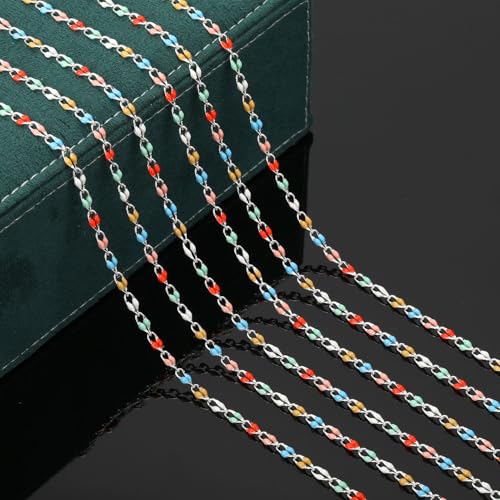 YOUBEIYEE 2 Meters Silver Plated Jewelry Making Chains Bulk Mixed Color Enamel Chain Handmade Women Necklace Bracelet DIY Jewelry Supplies Findings - color: Light Colorful
