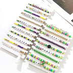 12pcs Halloween Heishi Beaded Bracelets for Women-Spooky Ghost & Pumpkin Party Favors Boho Stackable Polymer Clay Bead- Stretch Friendship Bracelet Set - style: Mardi Gras 1