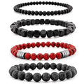 Men’s Hematite Bracelet Set Boho Multi - Tiger Eye/Matte Agate/Lava Rock Gifts for Birthday/Anniversary/Christmas - color: F07 Red Turquoise