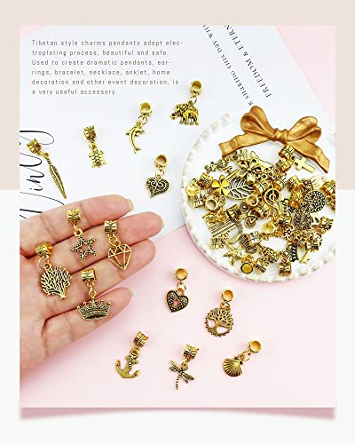 JIALEEY 40Pcs Antique Gold Dangle Charm Beads, Dangle Spacer Beads Bails Connector with Multistyle Pendant Charm Dangler for DIY Bracelet Necklace Jewelry Making