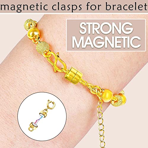 OHINGLT 14K Gold Plated 925 Sterling Silver Magnetic Necklace Clasps and Closures,Gold and Silver Bracelet Clasp Converter for Jewelry Making Supplies,Chain Extender Connector for Bracelet - color: Gold