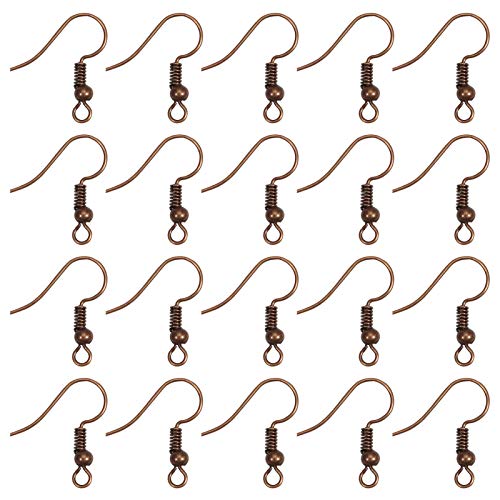TOAOB 100pcs Earring Hooks Hypo Allergenic French Ear Wires with Ball and Coil 18mm Red Copper Fish Hook Earrings Making Supplies Jewelry Findings - color: Red copper
