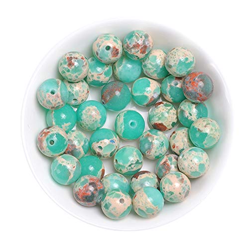 46pcs Green Imperial Jasper Beads for Jewelry Making 8mm Round Stone Beads with Snake Skin - color: Green Imperial Jasper, size: 8mm