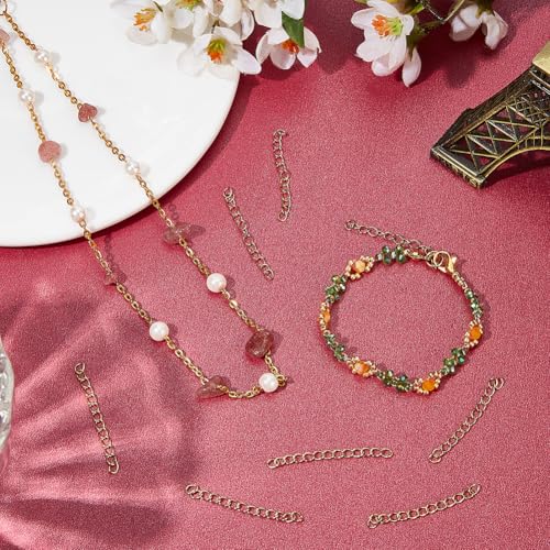 Beebeecraft 1 Box 100Pcs Bracelet Extender Chain 18K Gold Plated 304 Stainless Steel Curb Necklace End Chain Extension for Jewelry Making Crafts (40mm, Dark Gold) - size: 1.57 inch