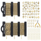 14k Gold Necklace Chain for Jewelry Making, 16.6 Feet Total (5 Rolls) DIY Bracelet Chains with 300 Jump Rings, 50 Lobster Clasps, 1 Jewelry Pliers,1 Support Ring and 50 Pendants - color: 14K Gold-16.6Feet 5 Rolls+Pendants