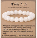LPBeads Handmade Natural Gemstone Stretch Elastic Bracelet Healing Crystal Round Stone Beads Jewelry Gifts for Women Men - color: White Jade, size: 10mm