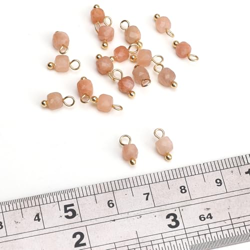 Beadia Natural Faceted Cube Stone Charms 4mm 30pcs with Untarnish Metal Accessories Loose Square Beads for DIY Jewelry Making - color: Sunstone