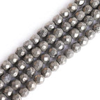GEM-Inside 4mm Pyrite Beads Crystal Stone Faceted Round Genuine Loose Beads for Bracelet Necklace Jewelry Making 15" - color: Gray Pyrite, size: 4mm