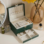 3 Layer Jewelry Box with Lock, Women Large Jewelry Holder Organizer with Drawer for Necklaces, Rings, Bracelets, Earrings, Watches, Valentines Gift for Mom Girl Wife (Green) - color: Green