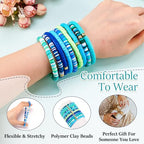 Friendship Bracelet Beaded Bracelet Heishi Surfer Bracelets Set Polymer Clay Heishi Beads Stretch Bracelets Preppy Bohemian Summer Beach Bracelets for Women - color: Blue