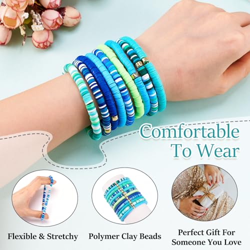 Elecrelive Glass Round Beaded Bracelet Set Clay Beaded Bracelets Stretch Bracelets - color: Blue, Clay