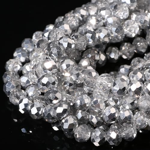 5 Strands 6mm Transparent AB Silver Color Half Plated Faceted Rondelle Beads, Songxi Glass Beads for Keychain Making Necklace Earring Jewelry Making for Gemstone DIY Craft Supplies - color: AB Silver Color, size: 6mm(5 Strands)