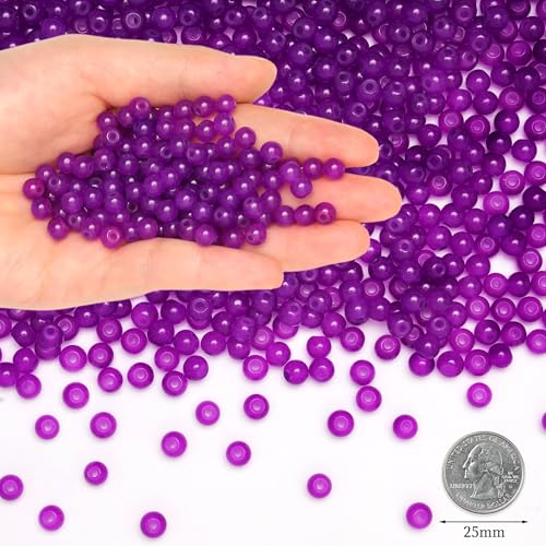 500Pcs Purple Glass Beads for Bracelets and DIY Crafts, 6mm Round Glass Crystal Beads for Bracelet Jewelry Making Kits Earring Necklaces(Purple) - color: Purple