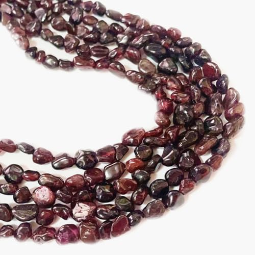 6-8mm Natural Red Garnet Nuggets Oval Free Tumbled Pebble Semi Precious Gemstone Loose Stone Beads Approx 15.5 inch for DIY Jewelry Making - color: Red Garnet