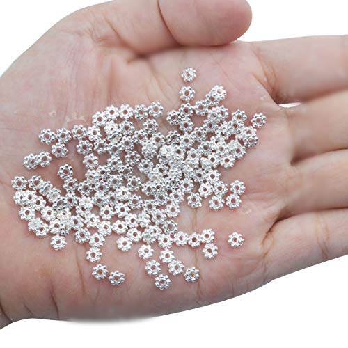 BronaGrand 500pcs Metal Daisy Spacer Beads 4mm for DIY Jewelry Making(Silver) - color: Silver