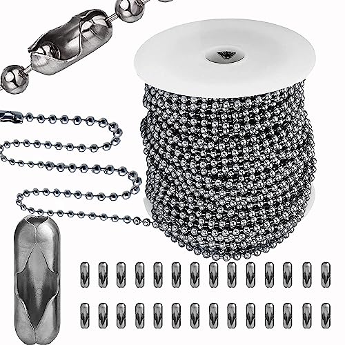 YZDTECH 55ft Ball Bead Chain, 5.0mm Stainless Steel Dog Tag Chain with 100 Connectors Clasps for Jewelry DIY Craft Making,Dog Necklace Chain,Men Military Keychain Making Supplies (Silver) - color: 5.0mm-55FT & 100pcs connectors