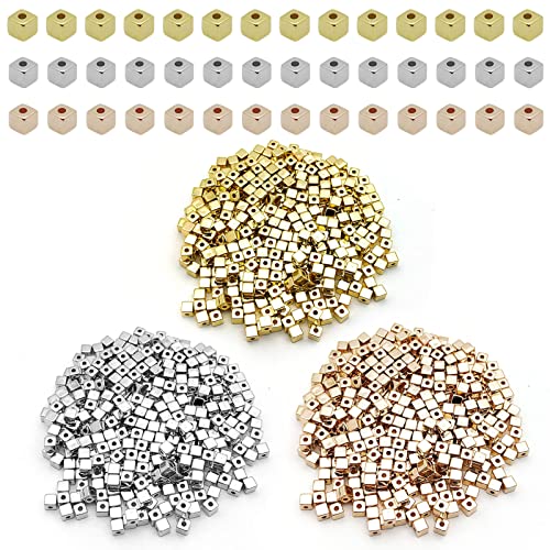 1200pcs Assorted Spacer Bead for DIY Crafts,3 Colors Square Spacer Beads Spacers Loose Beads for DIY Jewelry Making,Bracelet Necklace Earring Bracelet Crafts Supplies(4x4mm) - color: 1200pcs;Gold,White K,Rose Gold