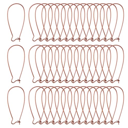 PH PandaHall 50-Piece Red Copper Kidney Earring Wires, Brass Hoop Earrings Components, 33mm/1.3inch