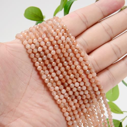 AD Beads Natural Gemstone Diamond-Cut Micro-Faceted Round Tiny 4mm Small Round for DIY Necklace Jewelry Making Beads (Sun Stone) - color: Sun Stone