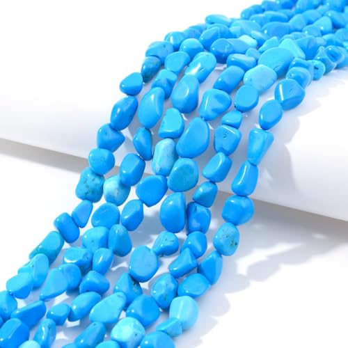Blue Turquoise Pebble Nugget Oval Free Tumbled Stone 6-8mm Natural Gemstone Loose Beads Approx 15.5 inch for DIY Jewelry Making - color: Blue Turquoise