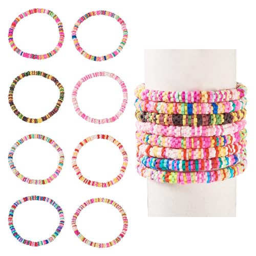 Friendship Bracelet Beaded Bracelet Heishi Surfer Bracelets Set Polymer Clay Heishi Beads Stretch Bracelets Preppy Bohemian Summer Beach Bracelets for Women - color: Pink