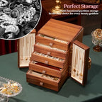 Wooden Jewelry Box for Women Jewelry Box With Drawers Walnut Wood (Walnut Wood with printing A) - color: Walnut Wood with printing A