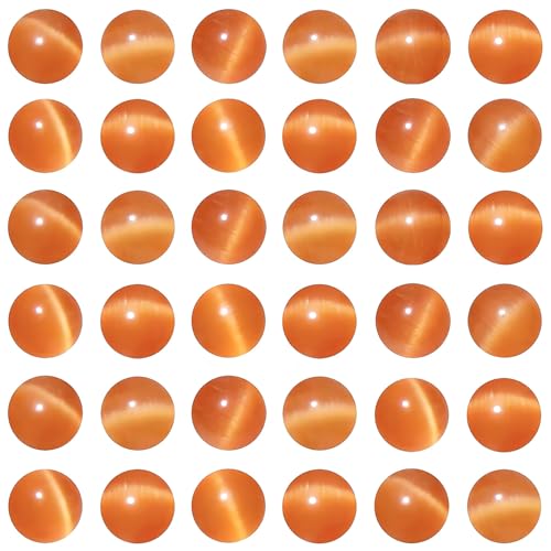 100pcs Orange Cat Eye Beads 8mm Round Semi Precious Stone Hole Size 1mm DIY Charm Spacer Beading Smooth Gemstone Loose Beads for Jewelry Making Bracelets Necklaces Earrings Crafting - color: Orange
