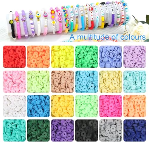 4000pcs Pink Clay Beads Bracelet Making Kit, 6mm Flat Round Polymer Spacer Heishi Beads for Jewelry Making 4000 (Pink) - color: Pink