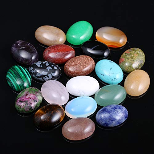 CAB Cabochon Natural Stone Beads for Jewelry Making - Oval, Random Color, Crystal Quartz - Size 15x20 mm, 20 Pieces - size: 15x20mm