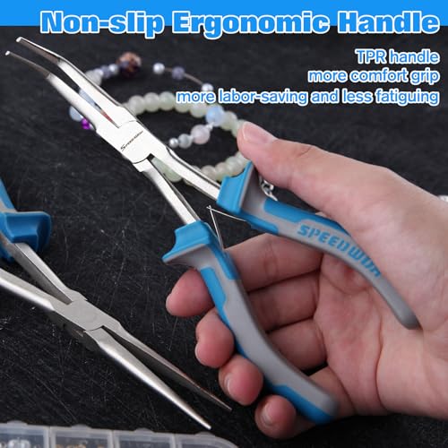 SPEEDWOX 2PCS Long Reach Bent Needle Nose Pliers Set - Smooth Jaw & Bent Needle Nose Pliers for Jewelry Making, Wire Bending & Fishing - style: 2PCS Bent & Needle Nose Pliers Smooth Jaw