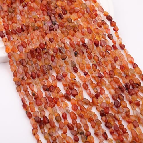 Natural Stone Beads 6-8mm Red Agate Oval Irregular Freeform Tumbled Loose Gemstone Beads for Jewelry Making 15 Inch Strand 50-55 Pcs - color: Red Agate-1 strand15”-approx. 55 beads