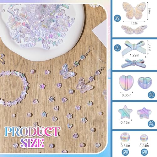 Juexica 500 Pcs ABS Imitation Pearl Beads Star Heart Bowknot Circle Flower White Aesthetic Beads for Jewelry Making Bracelets Necklaces Earrings Key Chains Accessories DIY Crafts(Bright Style) - color: Bright Style