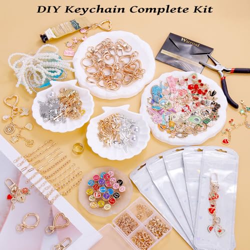 Wurosi 544Pcs Charms Lip Gloss Keychain Making Kit, Bag Charm Kits with Key Chain Hooks, Charms, Chains, Jump Rings, Lobster Clasps, Plier, Gift Bags & Tools, DIY Craft Supplies - color: 544 pcs kits