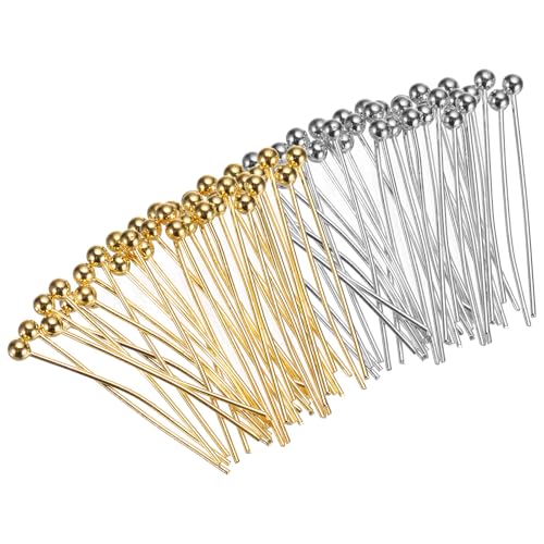 MECCANIXITY 200Pcs Plated Ball Head Pins Jewelry Making 24 Gauge 16mm Wire Head Pins Brass Ball Head Pins End Head Pins for DIY Craft Necklaces Bracelets Earrings, Silver and Gold - color: Silver and Gold, size: 16mm